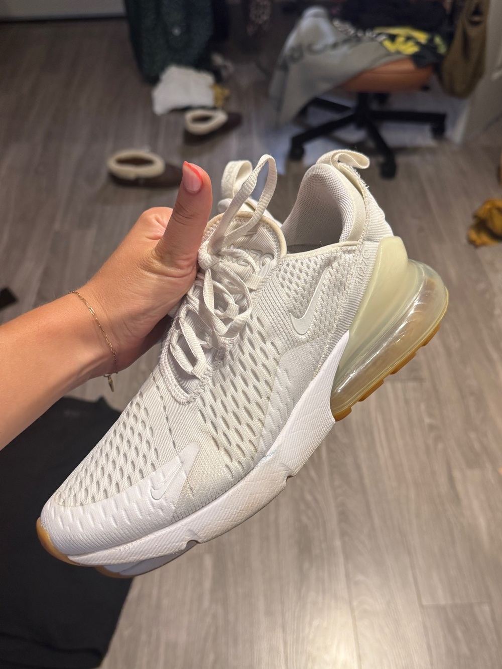 Nike Women’s Air 270 Cream White Sneakers with Gum Air Unit